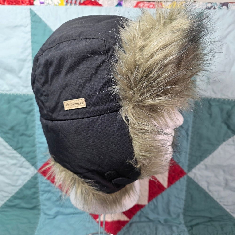 Columbia Youth‎ Black Brown Faux Fur Trapper Hat L/XL CY9300